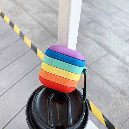 Airpods Cover Compatible With Airpods 2 And 1 Dream Bright Colorful Rainbow Carrying Case Clear Soft Silicone Shockproof Durable Frame Stylish Earphone Protective Skin With Keychain/Strap/Earhooks #TOP3