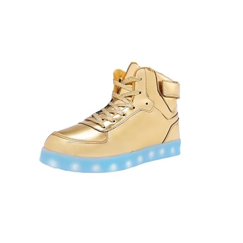 Boy’s Girl’s Light Up Trainers Kid’s Led High Top Sneakers Unisex Child LED USB Flashing Shoes for Boys Girls Gold