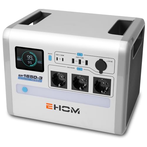 EHOM Tragbare Powerstation EP1650, 1024Wh Solar Generator LiFePO4...