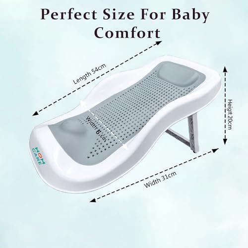 Image of MOM CARE Foldable Baby Bath Support Seat for Newborn (0-6 Months) | Anti-Slip Silicone Baby Bather | Ergonomic Infant Bath Seat for Sink, Tub & Floor | Portable Newborn Bath Support Chair | Grey