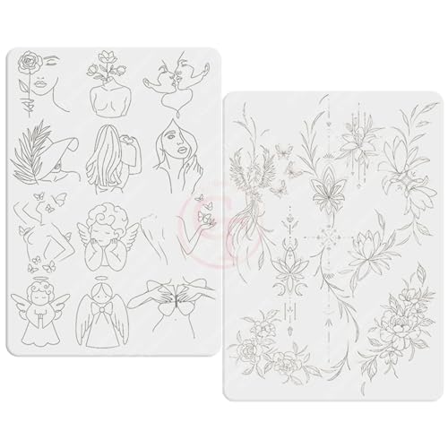 Docharm FeteBeauty 1pc White Tiny Tattoo Fake Skin Silicone Double Side Printing Mini Tattoo Practice Pad with Light Gray Outline for Tattoo Practice (3pcs White Tattoo Skins), Pink