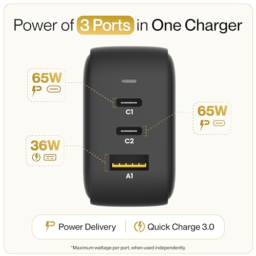 Ambrane 65W 3-Port Charger, Black - Image 3