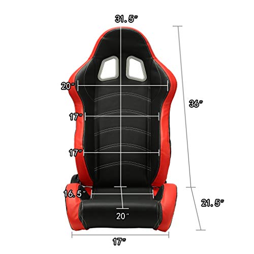 Modifystreet 1 Pair Universal Black/Red Pvc Leather/White Stitching Racing Reclinable Seats #TOP7