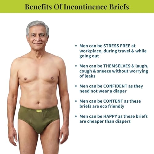 Image of Incontinence Men Briefs | Absorbs 35ml Of Leaks | Wash & Reuse | Anti Bacterial, Hygienic & Leakproof | Comfy Cotton | Pack Of 1 | Olive Green | L