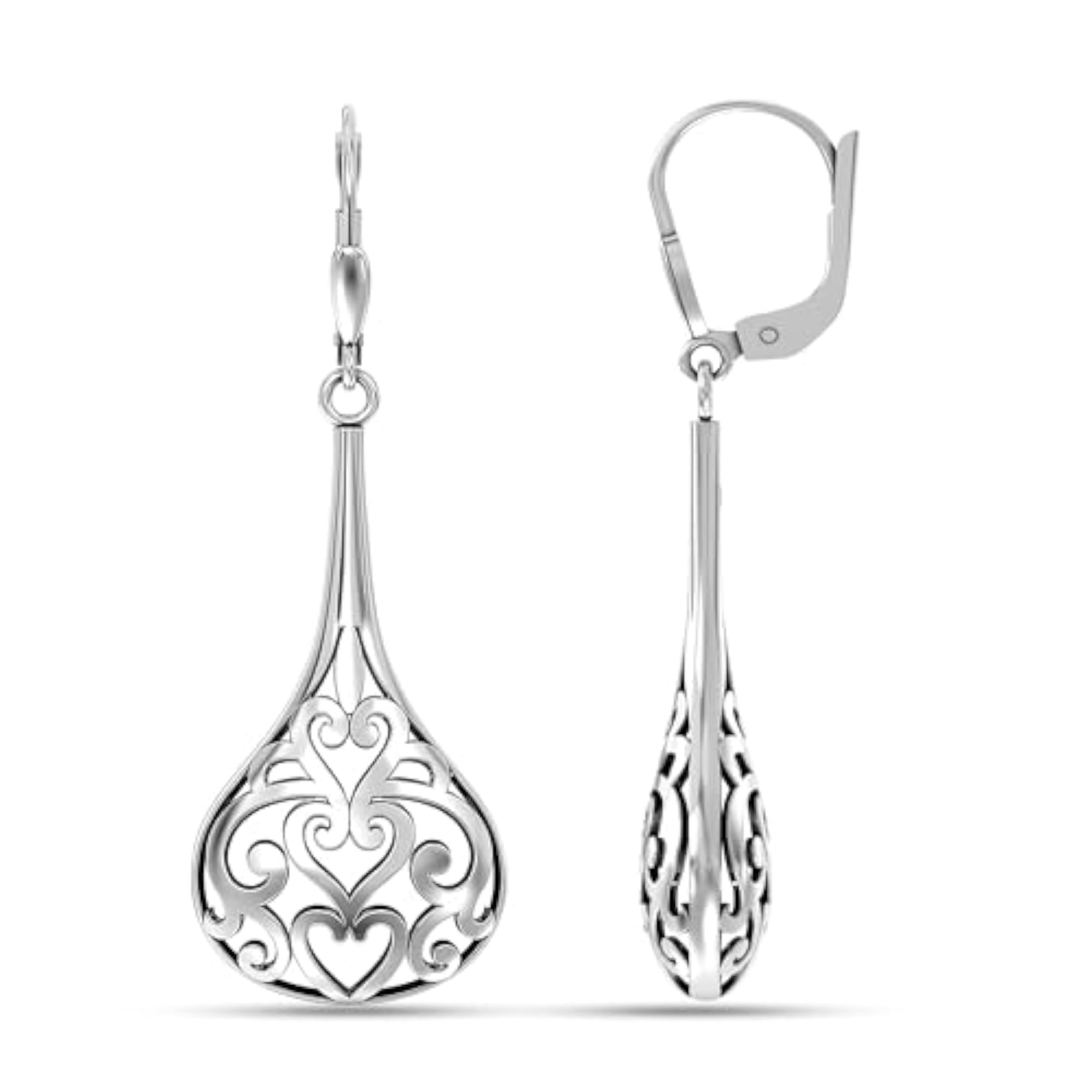 Women's 925 Sterling Silver Antique Oxidized Leverback Earrings