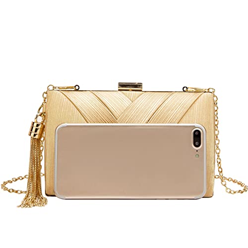 Women's Elegant Tassel Pendant Silk Evening Bag Clutch Purse For Bride Wedding Prom Night Out Party-Gold #TOP6