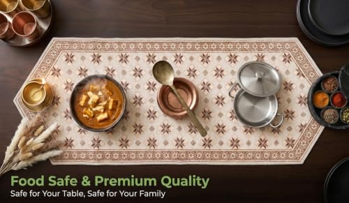 Image of Dining Table Runner for 4 Seater | Premium Viscose Rayon & Cotton Fabric | Washable Heat Resistant Decorative Table Cover for Dining Table | Modern Home Decor | 36 x 14 Inch | Beige