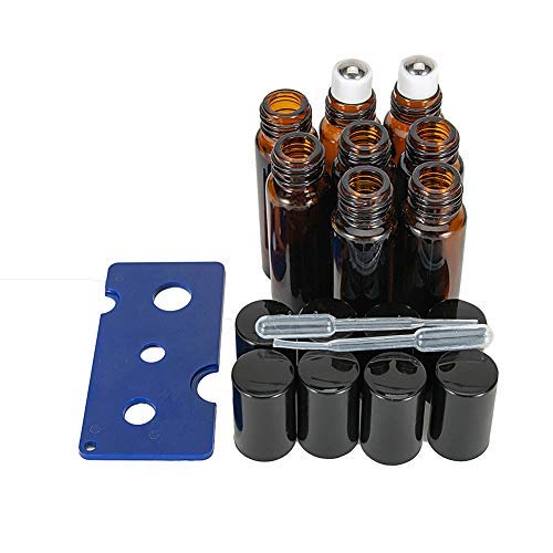 Roller Bottles - 10ml Amber Glass Roller Bottle for Essential Oils,8 Pack Empty Bottles with Stainless Steel Roller Balls,Screw Cap