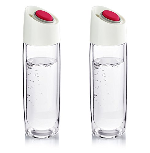 Asobu Simply Clear Insulated Glass Water Bottle/Travel Mug with Easy Release Button, 14-Ounce