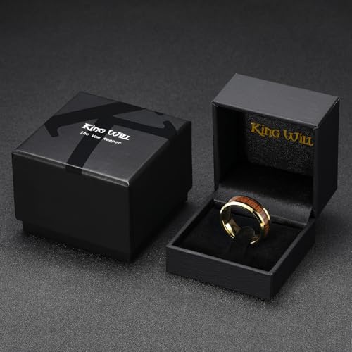 Image of King Will Nature Koa Wood Inlay Tungsten Carbide Wedding Ring 8mm Silver /Black /Gold /Green /Rose Gold /Blue Wedding Band for Men High Polished Anniversary Rings Comfort Fit Size 6-15