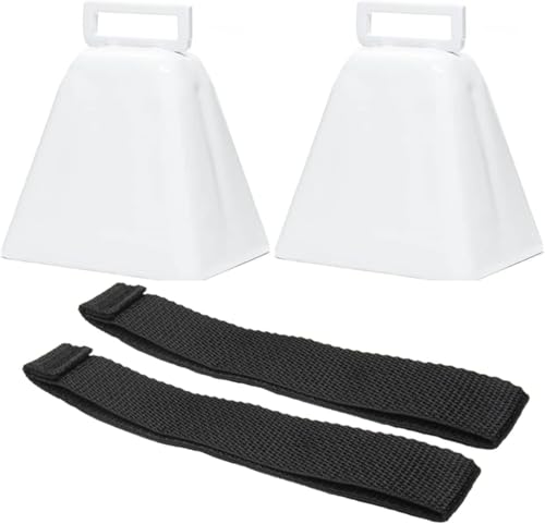 Bevin Bells Long Distance Cow Bells 10LD (White) | Christmas Bells | Made from Steel | Loud Noise Makers | w/White Strap Around The Handle | Easier to Hold | Made in CT, USA