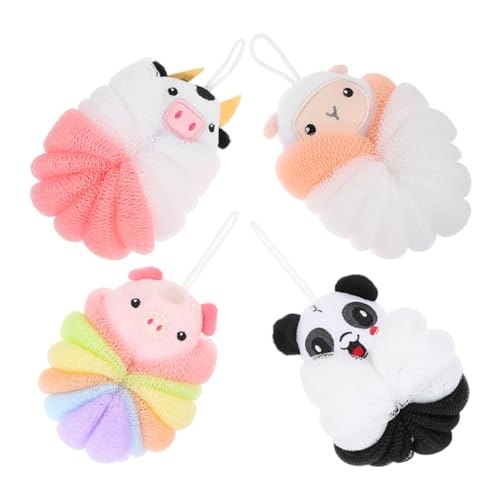 Ipetboom 4個 バス スポンジ 子供用 ボディ シャワー ヘチマ かわいい 漫画 動物 ヘチマ スポンジ 赤ちゃん お風呂 プーフ メッシュ 用 用 子供用 大人用 シャワー 洗濯 除去