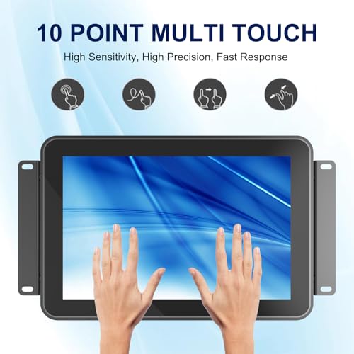 Image of 10-Point Multi-Touch Industrial Display, 10.1 Inch Open Frame Capacitive Touch Screen Monitor, 1280x800 10-Point LCD Display, IP65 Front Waterproof with HD-MI VGA Ports