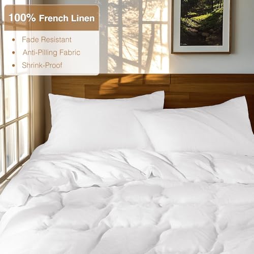SONORO KATE 100% French Linen Duvet Cover Full Size, Soft Breathable for Hot Sleepers, Moisture Wicking & Durable Cover Set - Zipper Closure & 4 Corner Ties Duvet Covers 3 Piece (White,Full)
