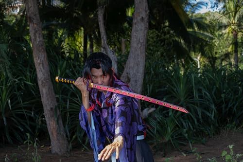 Demon Slayer Katana Schwert 105 cm/41 Zoll - Samurai Schwert Holz für Anime Cosplay - Bokken Bambusholz mit Gürtel und Ständer - Anime Schwerter Dekorative Requisiten - (Kokushibo’s Kyokokukamusari)