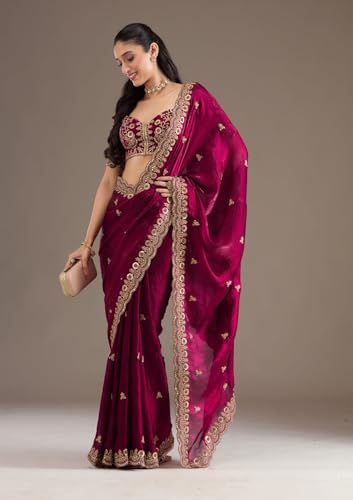 Image of Premium Butti work Saree with Heavy Embroidery & Sequin Work | Wedding Party Festive Designer Saree with Unstitched Embroidered Blouse Piece for Women