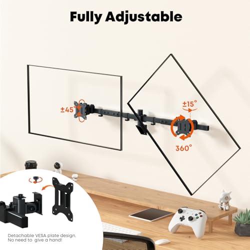 Dual Monitor Wall Mount for 24-38-inch - Ultrawide Dual Wall Mount Monitor Arm, Flush Wall Setup, Max Load 22lbs, VESA 75x75/100x100mm, Black - Image 3