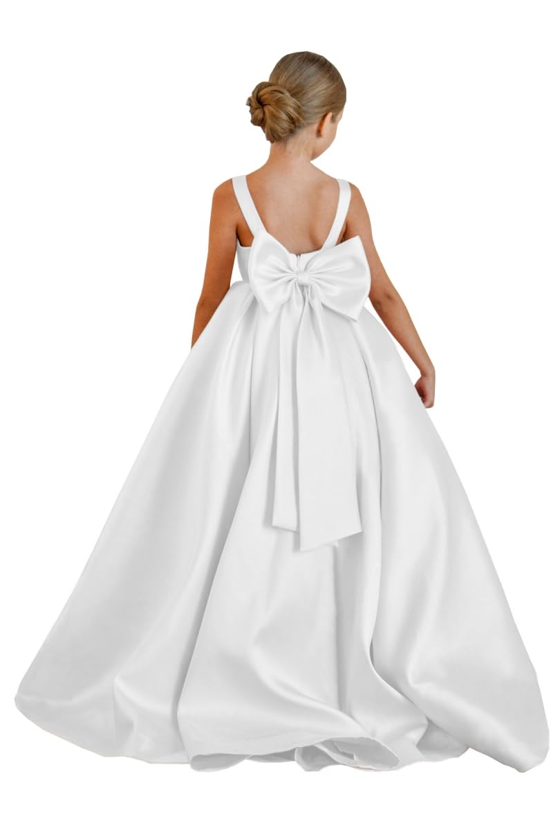 Flower Girl Dress for Wedding Kids Princess First Communion Formal Dresses Pageant Ball Gowns with Bow 4 White