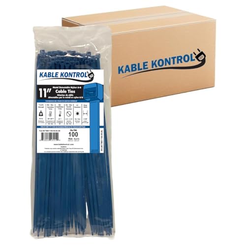 Kable Kontrol Metal Detectable Blue Zip Ties 6500 Pcs, 11 Inch, 50 Lbs Test