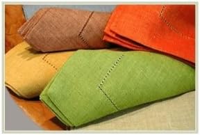 100% Linen Napkins Dot Hemstitched, 18" X 18", Orange