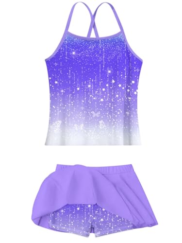 Image of Girls Tankini Swimsuit Mermaid Bathing Suits Criss-Cross Strap Adjustable Summer Beach Two Piece Swimwear Size 4-12