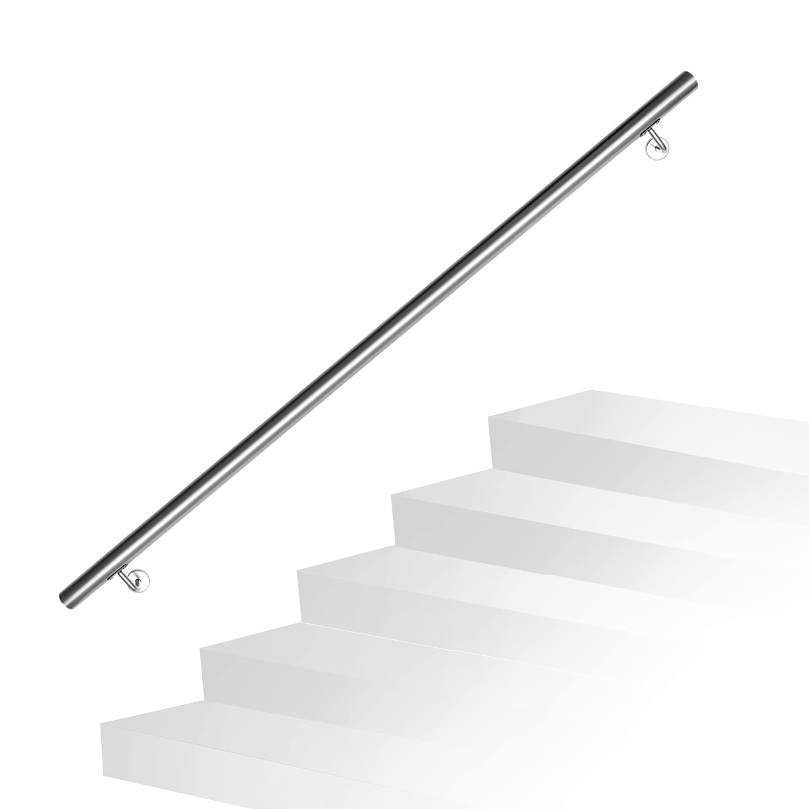 Daromigo Barandilla de acero inoxidable, pasamanos para escaleras, pasamanos de pared, escaleras con soporte de pared y tapas finales, barandilla de escalera interior y exterior, longitud: 150 cm