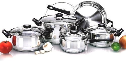 12PC STAINLESS STEEL PAN POT COOKWARE SAUCEPAN SET