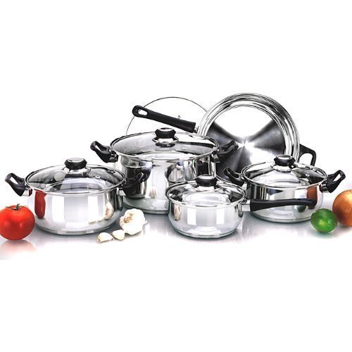 12PC STAINLESS STEEL PAN POT COOKWARE SAUCEPAN SET