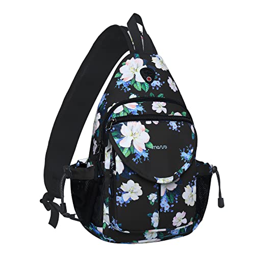 MOSISO Sling Backpack, Myrtle Flower Crossbody Travel Hiking Daypack Chest Bag with Anti-theft Pocket, Black