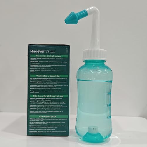 Neti Pot Sinus Rinse Bottle Nose Wash Cleaner Pressure Rinse Nasal Irrigation for Adult & Kid BPA Free 300 ML with 30 Nasal Wash Salt Packets and Sticker Thermometer - Image 2