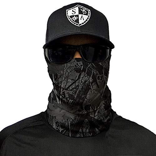 SA Company Face Shield™ Micro Fiber Protect from Wind, Dirt and Bugs. Worn as Balaclava, Neck Gaiter, Head Band for Hunting, Fishing, Boating, Cycling, Paintball and Salt Lovers-Blackout Forest Camo