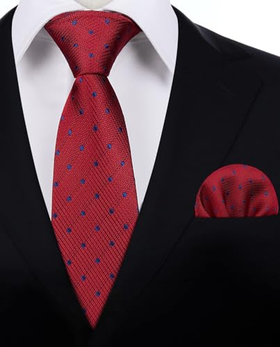 Image of HISDERN Polka Dot Ties for Men Classic Silk Ties and Pocket Square Formal Business Necktie Handkerchief Wedding Party