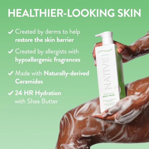 Native Sensitive Body Wash, Hypoallergenic Fragrance, 24 Hour Moisturization for Sensitive Skin, Free from 81 Known Allergens, Naturally Derived Ceramides, Bare Melon Scent, 18 Fl Oz - image 2