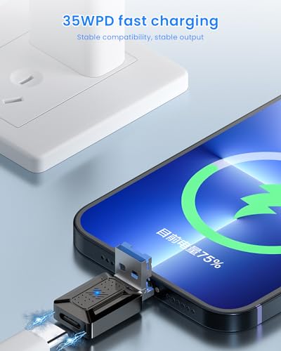 Image of ZORBES USB Adapter for iPhone, USB A /Light-ning to Type C Adapter 2 in 1 Light-ning to Type C Adapter for iPhone 1413 /12 /11, iPad Air, Support Support Data Transfer & Max 35W Fast Charging