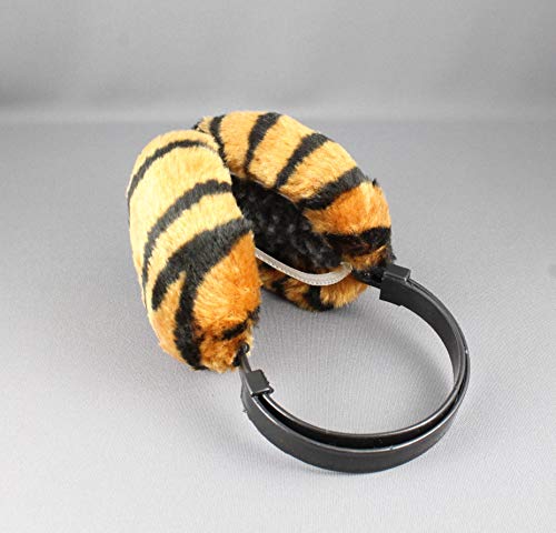 Brown Black Tiger Stripe Faux Fur Furry Ear Muffs Warmers Fold Up Classic Old School Style Brown Black #TOP6
