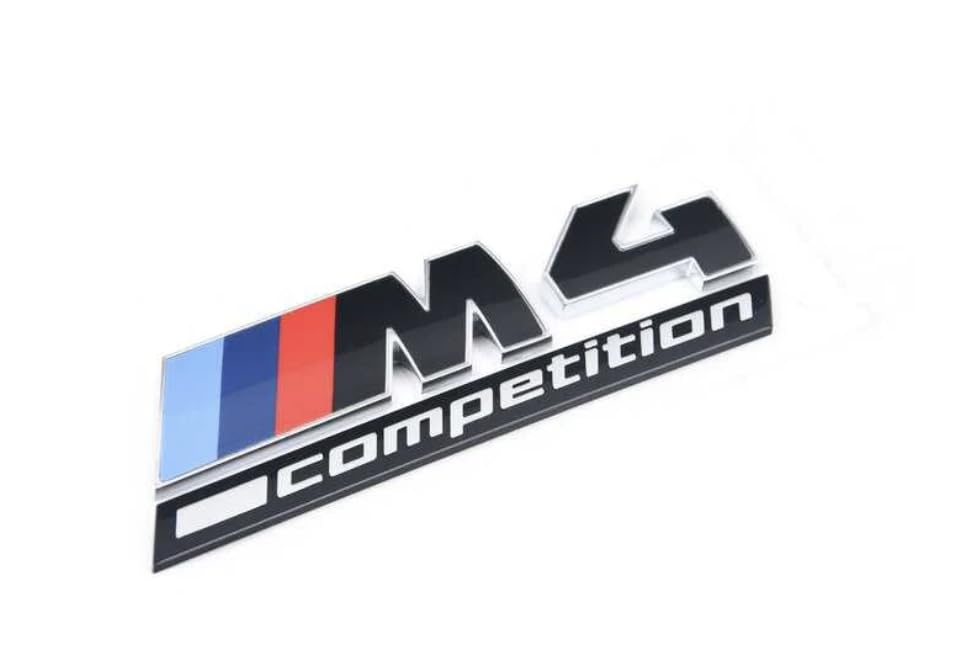 Emblema M4 Competition BMW original negro con rayas tricolor para carrocería G82 y G83