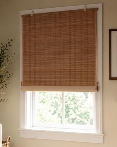 LazBlinds Blackout Bamboo Roller Shades, 27" x 48", Ceylon Light Russet
