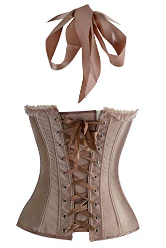 Charmian Women's Burlesque Vintage Renaissance Padded Satin Halter Bustier Corset Top With Zipper Champagne 2X-Large #TOP2
