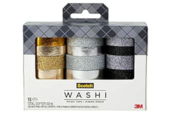 Scotch Washi Tape, Glitter Metallic Design, 15 Rolls, Great for Bullet Journaling, Scrapbooking and DIY Décor (C1017-15-P6)