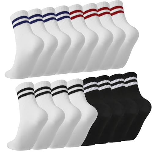 Jspupifip 8 Pairs Striped Crew Socks Athletic Sports Running Socks Soft Breathable Sports Gym Leisure Crop Sock for Men Women Teens