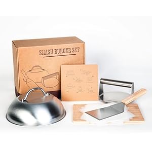 TERRAPOPA Smash Burger Set Profesional de Acero Inoxidable 304. Incluye Certificados EU Contacto con Alimentos. Prensa Hamburguesas y Accesorios Smasher Hamburguesa