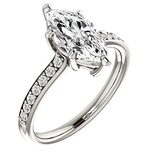 10K Solid White Gold Handmade Engagement Ring 3 Ct Marquise Cut Moissanite Diamond Solitaire Wedding/Bridal Ring For Women/Her Propose Rings (6) #TOP2