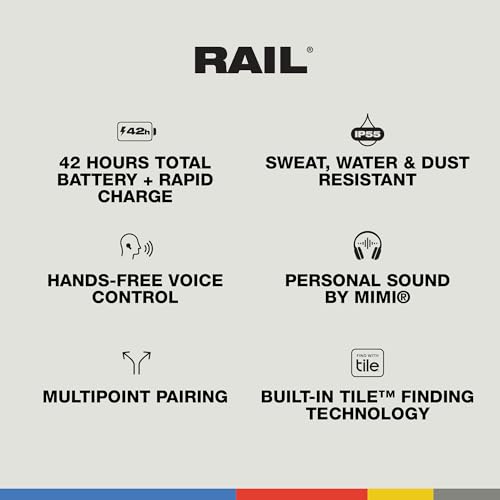 Skullcandy Rail Écouteurs Intra-Auriculaires sans Fil, Autonomie 42 h, Skull-IQ, Compatible Alexa, Microphone, Compatible iPhone + Android + Appareils Bluetooth - Noir