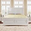 LUSPAZ Queen Size Platform Bed with Fretwork Accents Headboard and Footboard Traditional Town and Country Style Wood Vintage Bed Frame Echoing Design Perfect for Apartments Bedrooms White