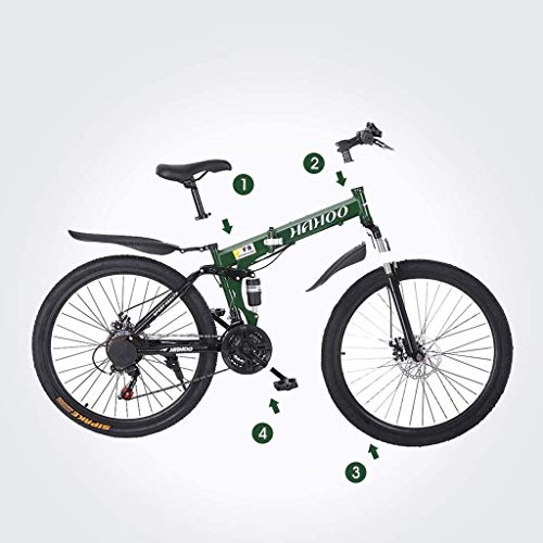 26in Folding Mountain Bike for Men & Women, 21 Speed Mountain Bicycles with Disc Brakes/Full Suspension for Adults, Lightweight Exercise Fitness Outdoor Bicycle