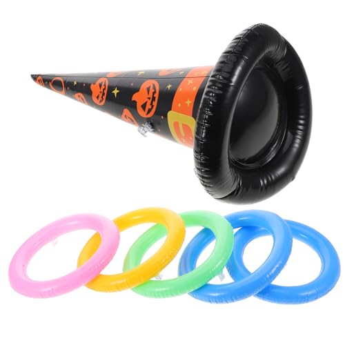 Abaodam Inflatable Witch Hat Ring Toss Set Halloween Party Game Toys Children's Tossing Game for Family Gatherings