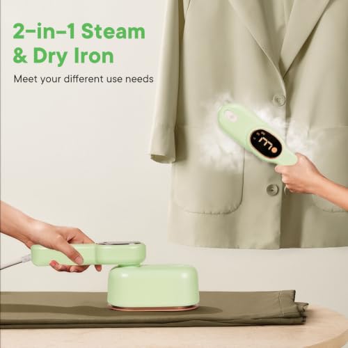 Image of Smart Travel Steamer for Clothes, 1200W Handheld mini travel Steam All-in-One Portable Steamer Iron with LCD Display, 3 Steam Modes & 5s Fast Heat-up, Garment Steamer for Travel (Green)