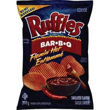 RufflesFlamin' Hot Bar-B-Q Potato Chips, 210g/7.4oz. Bag, (Imported from Canada)