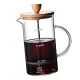 Ciieeo Kreative Kaffeekanne Manuellem Pressmechanismus Hochborosilikatglas für Tee Bambusdeckel für Zuhause Büro und Gastronomie