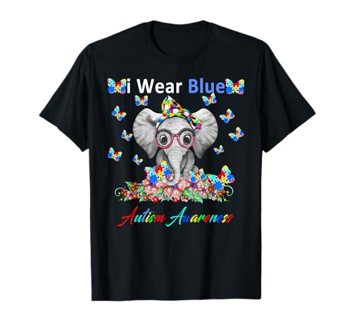 Elefante I Wear Blue Autism Awareness Gifts Maglietta
